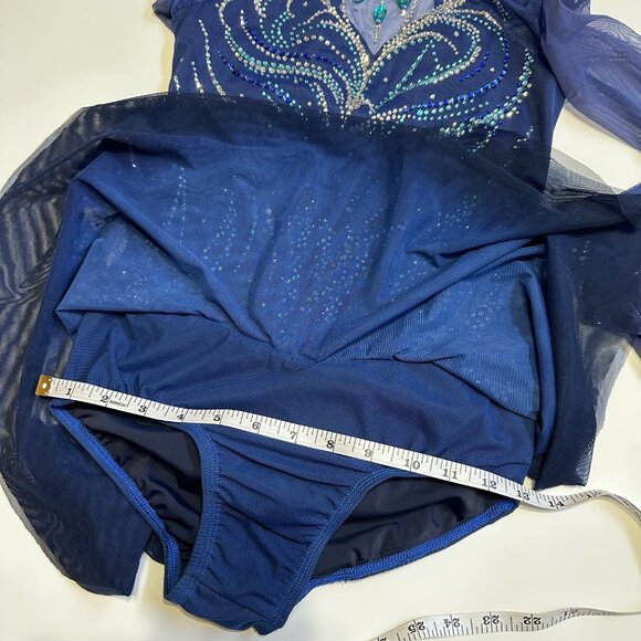 Girls Long Sleeve Figure Ice Skating Dress Rhinestones Mesh Ballet Dance Dresses - Picture 10 of 10